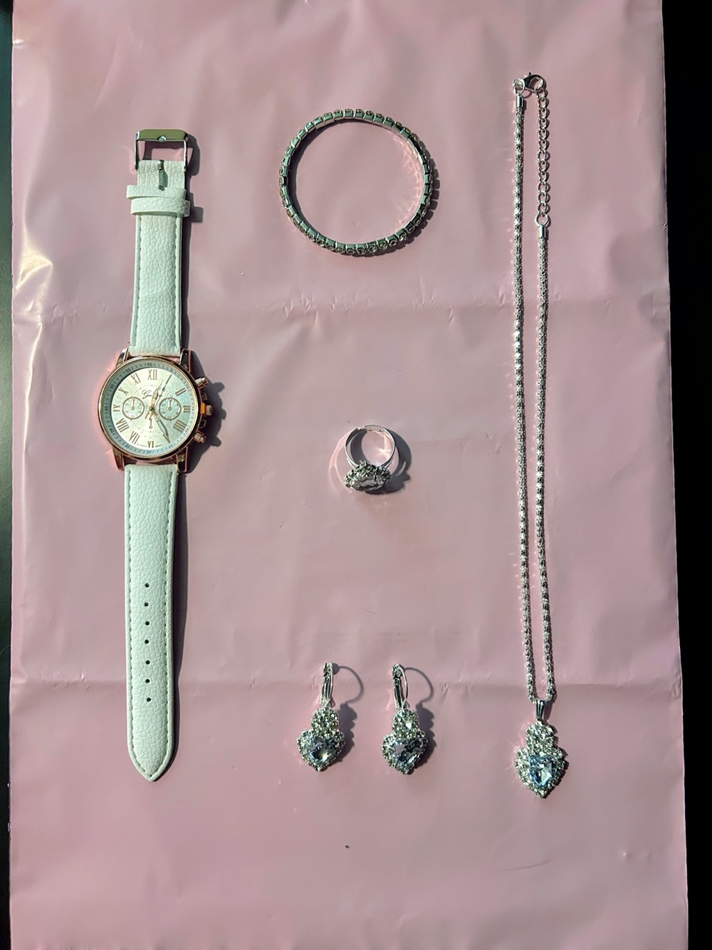 Women’s 5 Piece Jewelry Set- Watch Necklace Earrings Ring Bracelet NWOT No Box
